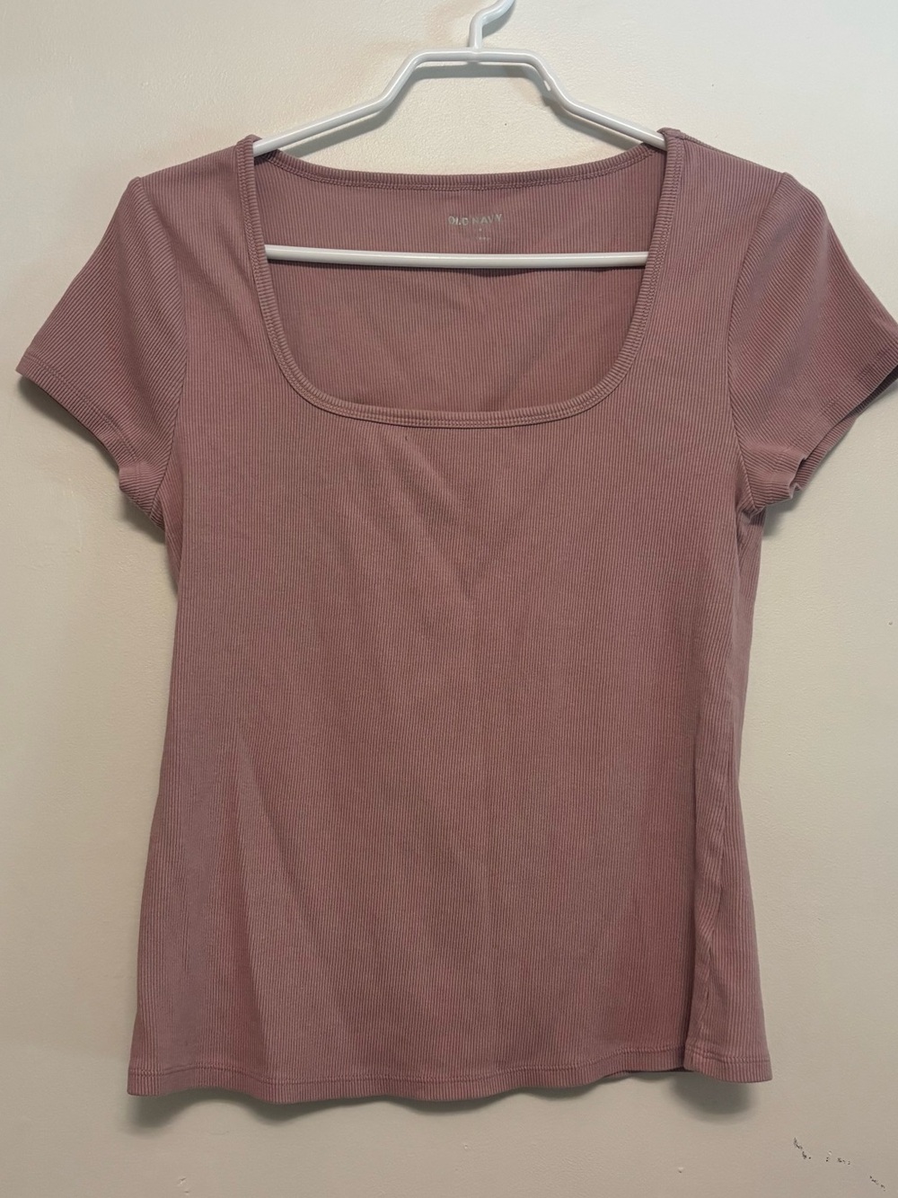 Old Navy Women's Square Neck Ribbed  Short Sleeve Top - Dusty Rose Size Large